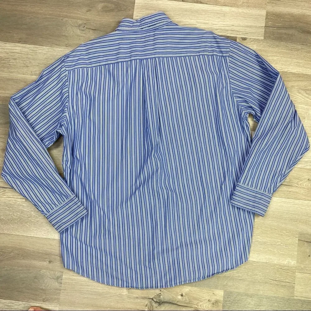 Vintage J. Crew‎ Striped Long Sleeve Button Front Shirt Blue White Large